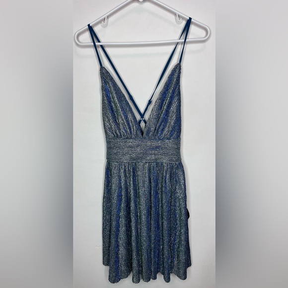 Lulu's Stop the Show Blue Glitter Skater Dress - Picture 3 of 10